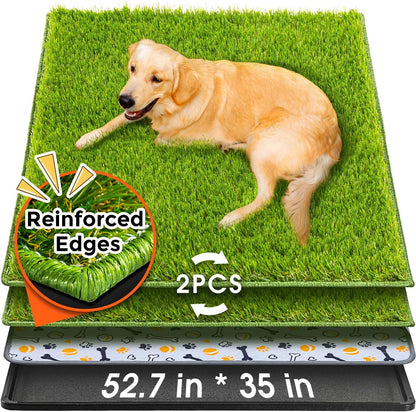 Hompet Dog Grass Pad with Tray Large, 52.7"x35", 2 Reusable Artificial Turf for Dogs Potty