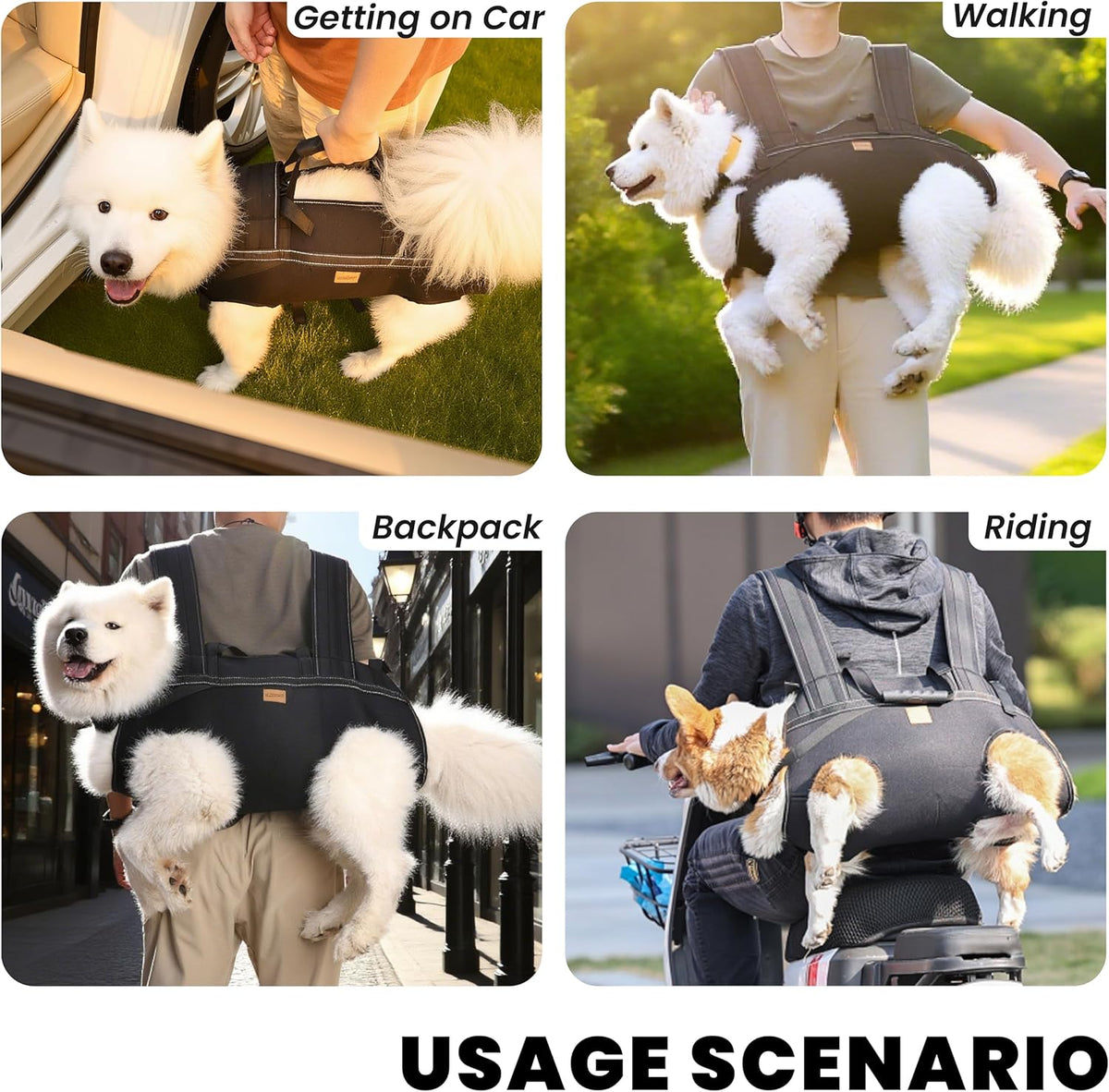 Dog Lift Harness Backpack Carrier for Large Dogs, Full Body Sling with Handle, Dog Harness for