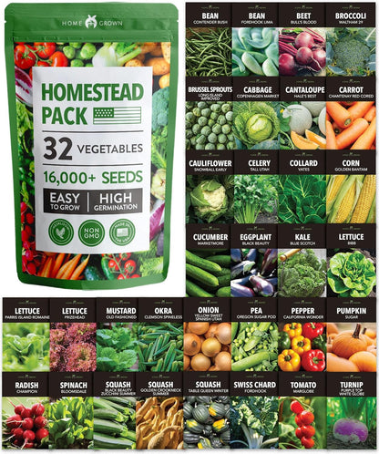 32 Heirloom Vegetable and Fruit Seeds for Planting - 16,000+ Seeds | Non-GMO Survival Seed Vault |