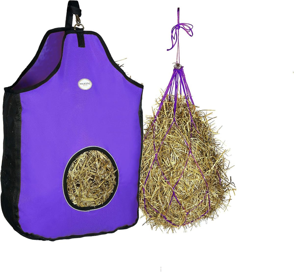 Majestic Ally 1200 D Hay Feeder Tote Bag for Horses, Sheep with Reflective Trim- Reduces Waste