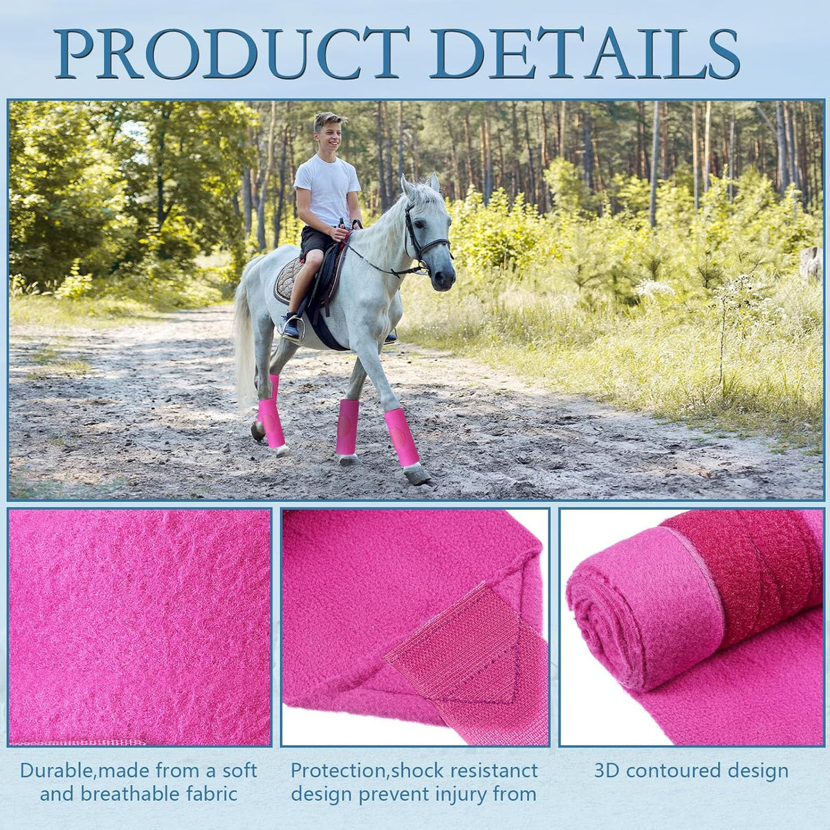 Set of 4 Horse No Bow Bandage 3D Contoured Standing Wrap Bandages Stable Nylon Horse Leg Wraps for