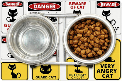 Lunarable Funny Pet Mat for Food and Water, Beware Guard Cat Signs Humorous Comic and Plates