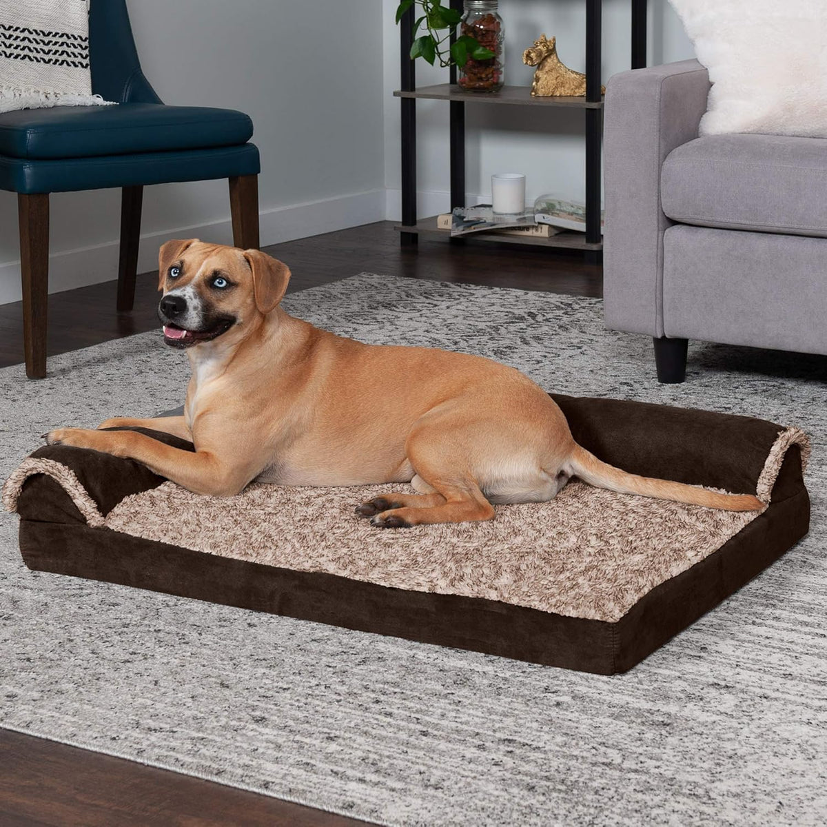 Furhaven Cooling Gel Dog Bed for Large/Medium Dogs w/ Removable Bolsters & Washable Cover, For Dogs