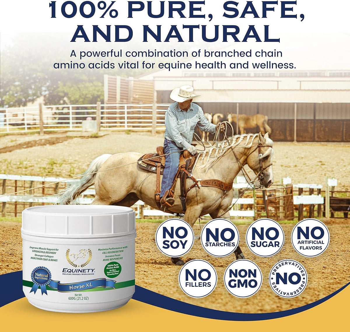 100-Day Supply Horse XL Supplements – Horse Care Weight Gain Supplement W/ 8 Amino Acids - No Soy