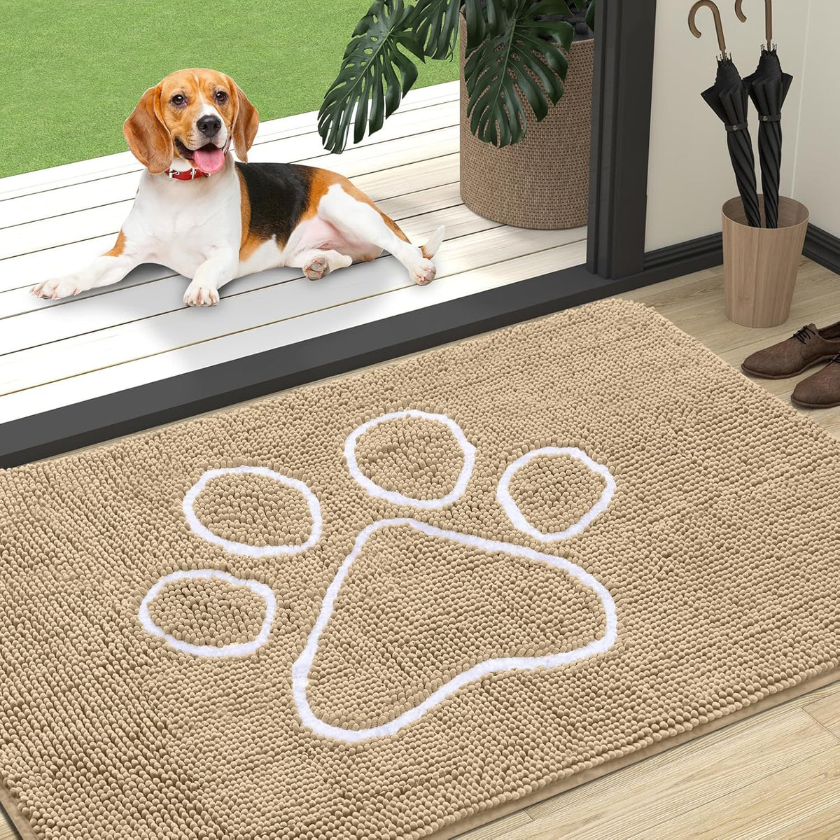OLANLY Door Mat for Muddy Dog Paws 47x32, Ultra Absorbent Chenille Mud Doormat with Paw Print