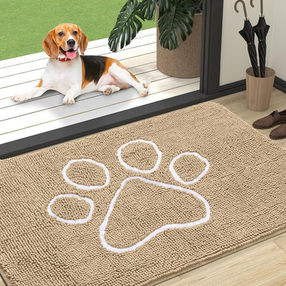 OLANLY Door Mat for Muddy Dog Paws 47x32, Ultra Absorbent Chenille Mud Doormat with Paw Print