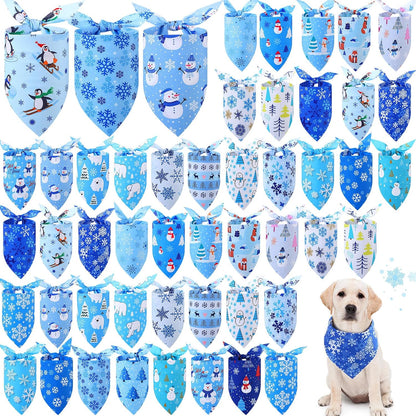 Abbylike 50 Pcs Winter Dog Bandanas Bulk Blue Snowflake Dog Bandanas for Pets Triangle Kerchief