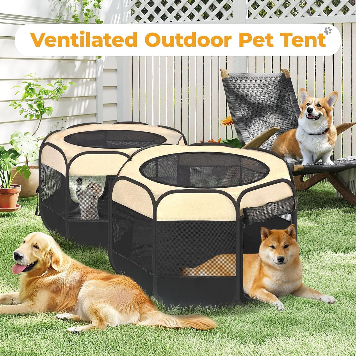EighteenTek 2-in-1 Pop Up Cat Playpen XLarge, Dog Puppy Pet Playpen, Indoor Outdoor Cats Enclosed