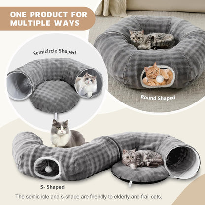 Bubble Cat Tunnel for Indoor Cats, Round Peekaboo Cave Toy with Dangling Balls, Donut Tunnel Bed