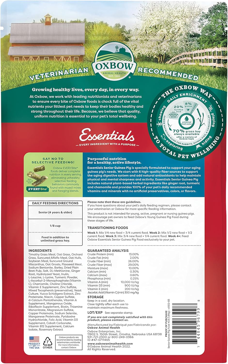 Oxbow Essentials Guinea Pig Food, Senior, Made Alfalfa for Guinea Pig, Pet Food Pellets with