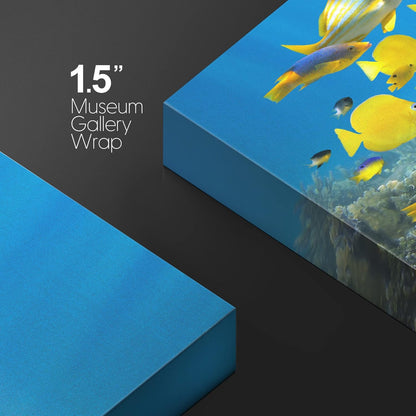 wall26 Canvas Print Wall Art Yellow School of Fish with Blue Coral Reef Nature Ocean Photography