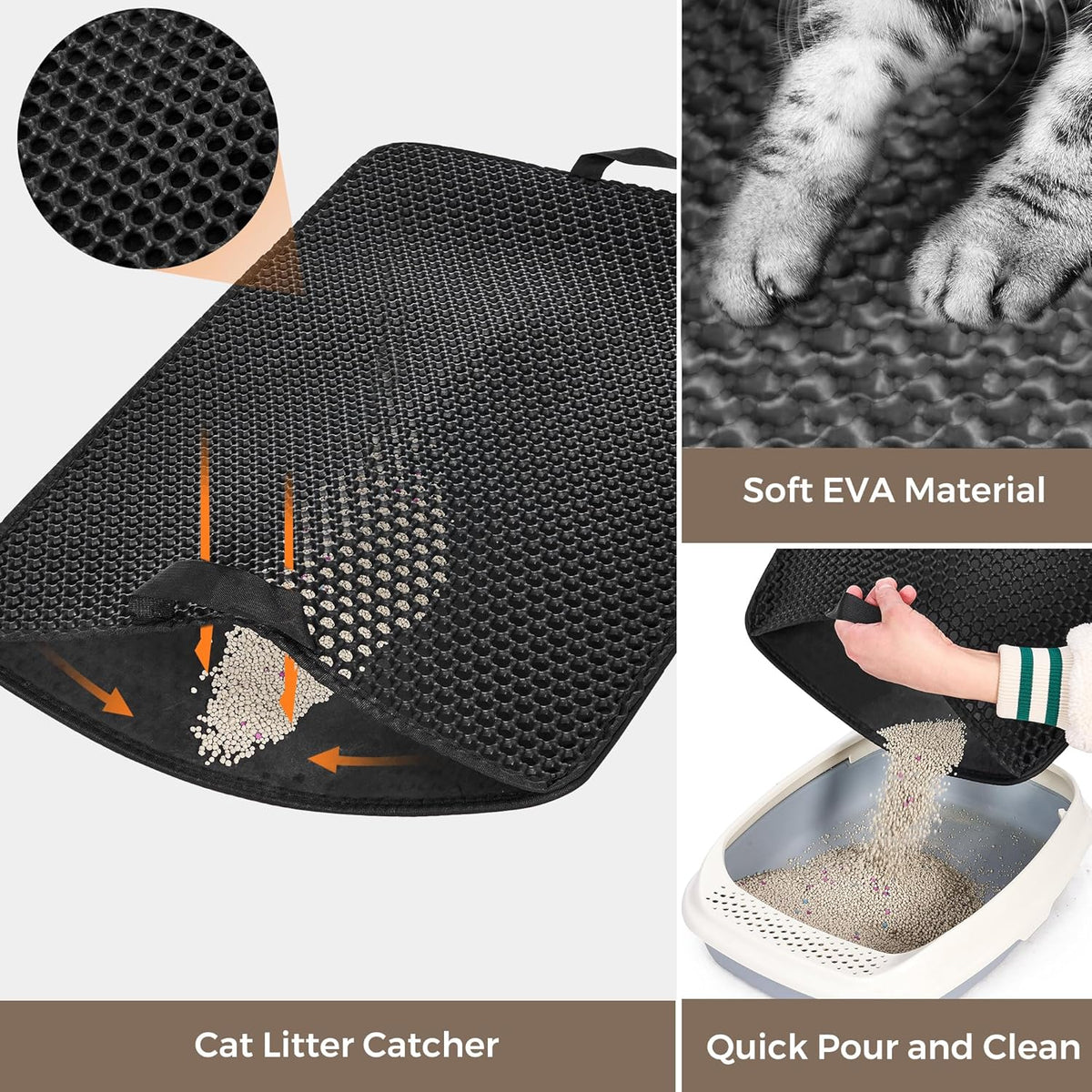 Cat Litter Box Enclosure with Litter Trapping Mat; Handwoven Plastic Rattan Kitten House; No
