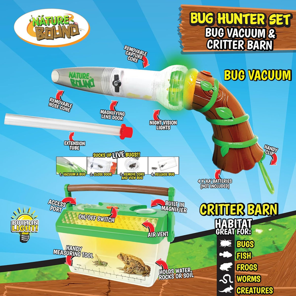 Nature Bound Bug Catcher Toy, Eco-Friendly Bug Vacuum, Catch and Release Indoor/Outdoor Play, Ages