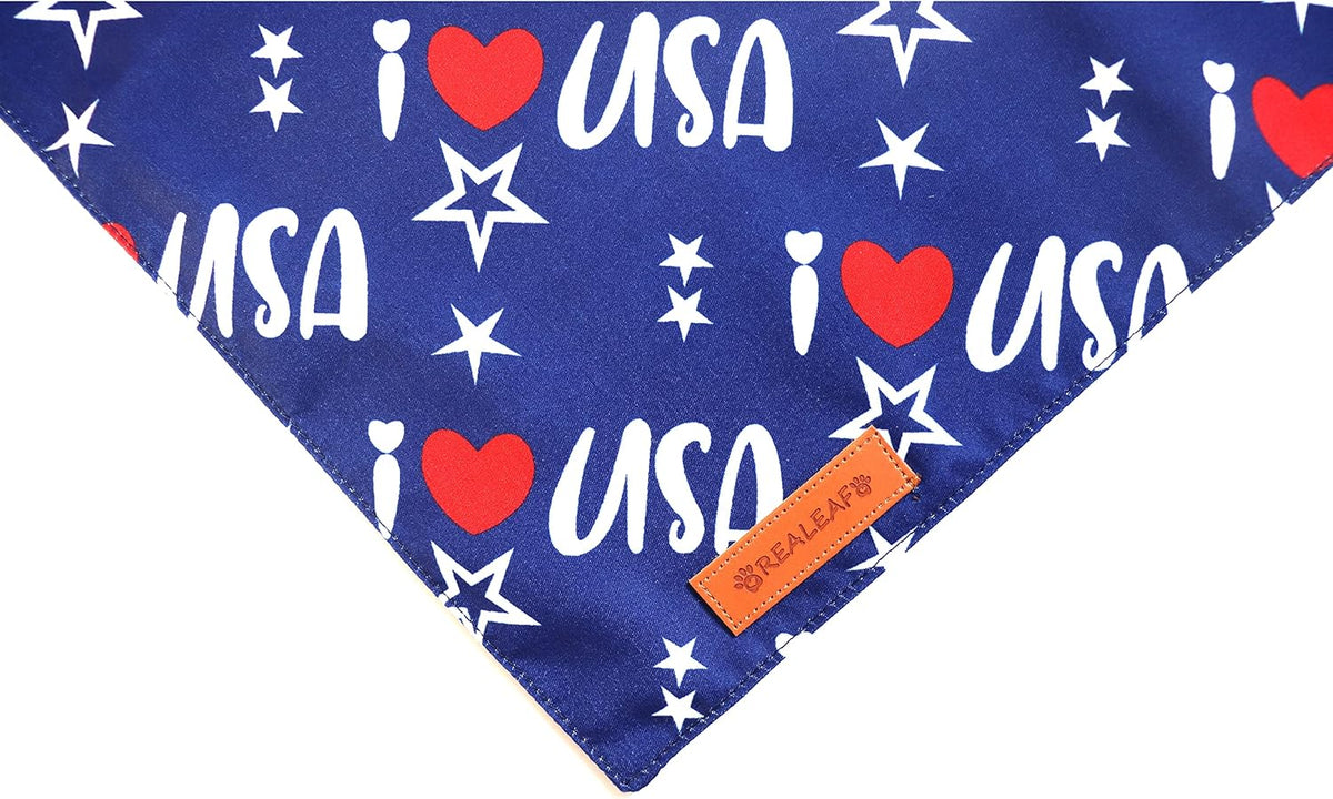 Realeaf 4th of July Dog Bandanas 2 Pack, Triangle Reversible American Flag Pet Patriotic Scarf for