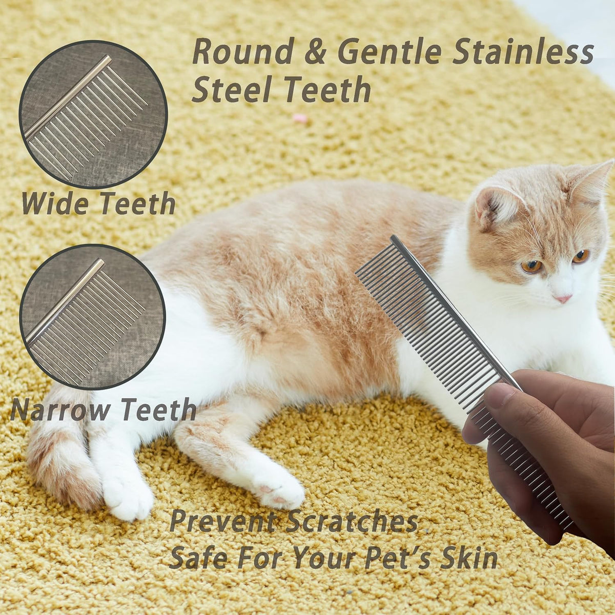 Cat Grooming Brush Kit 6 Tools - Deshedding & Dematting for Long/Short Hair, Self-Cleaning Slicker