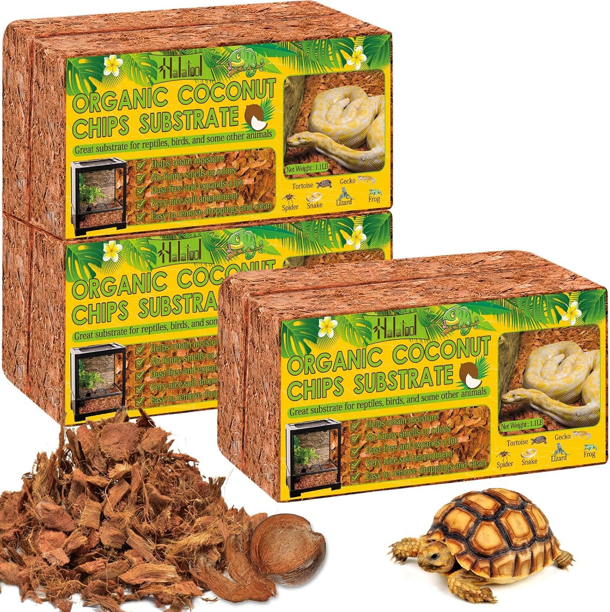 Halatool 6Pack Compressed Coconut Chips Brick Natural Coconut Husk for Reptiles Bedding Coco Coir