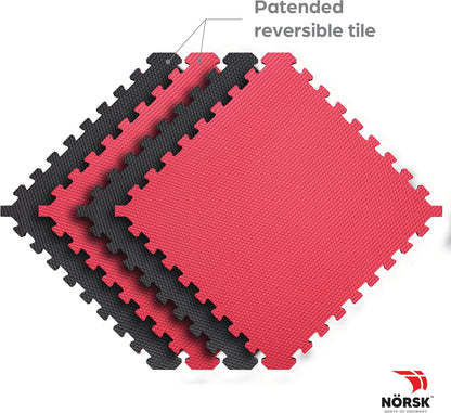 Norsk Reversible Gym Exercise Mats 3/4" Thick EVA Interlocking Foam Tiles, Perfect Gym Flooring for