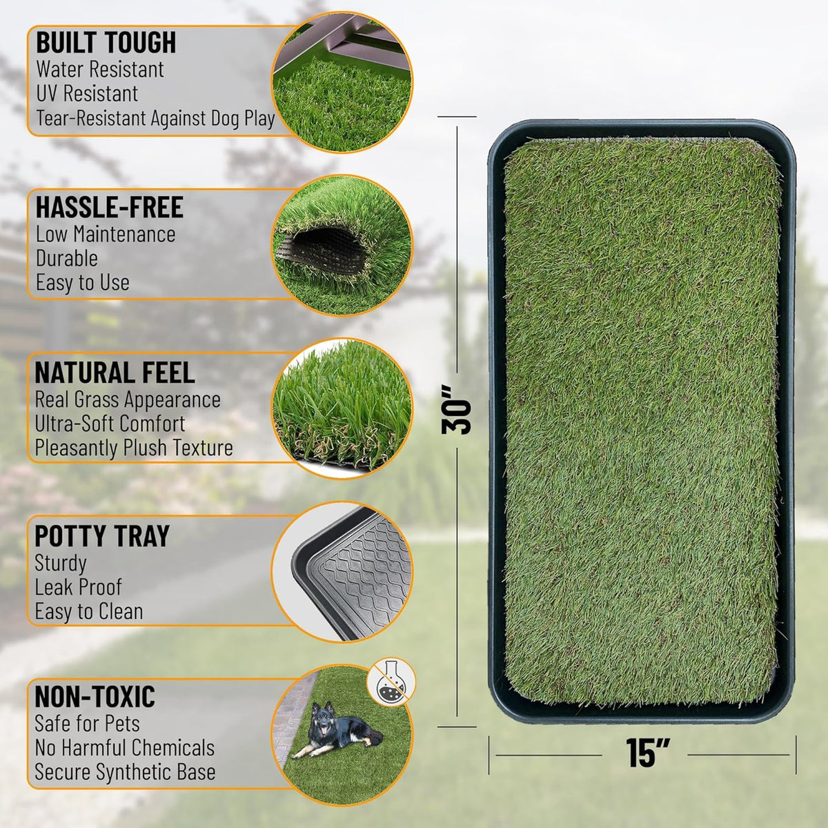 Ottomanson Artificial Grass Puppy Potty Training Pad with Tray, 15" x 30" Reusable Pee Pad for