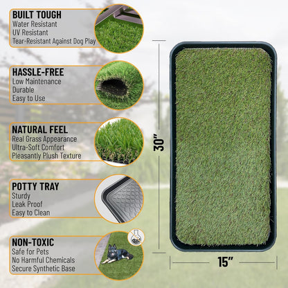 Ottomanson Artificial Grass Puppy Potty Training Pad with Tray, 15" x 30" Reusable Pee Pad for