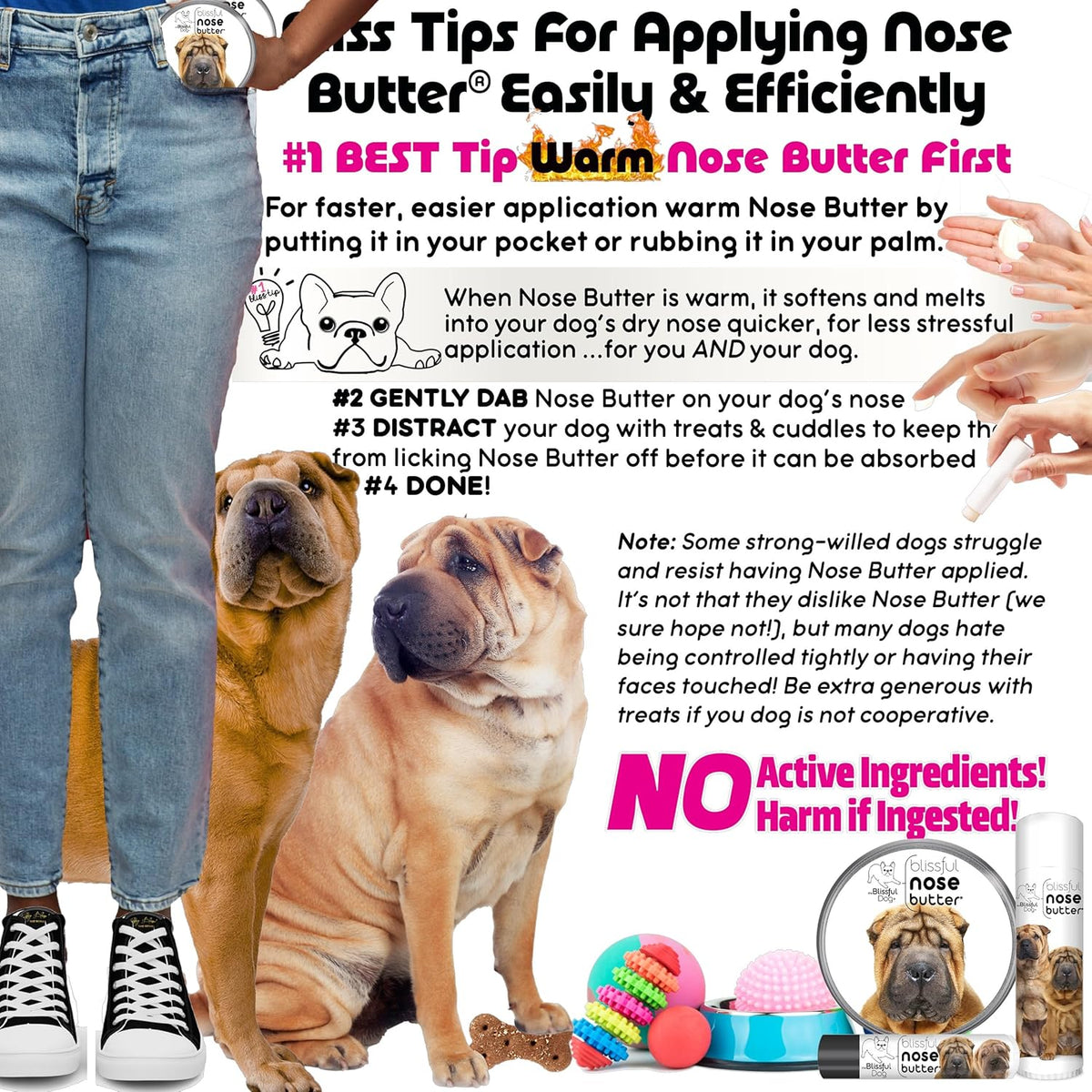 The Blissful Dog Chinese Shar-Pei Nose Butter for Dry, Cracked Skin, Lick-Safe Dog Nose Balm with