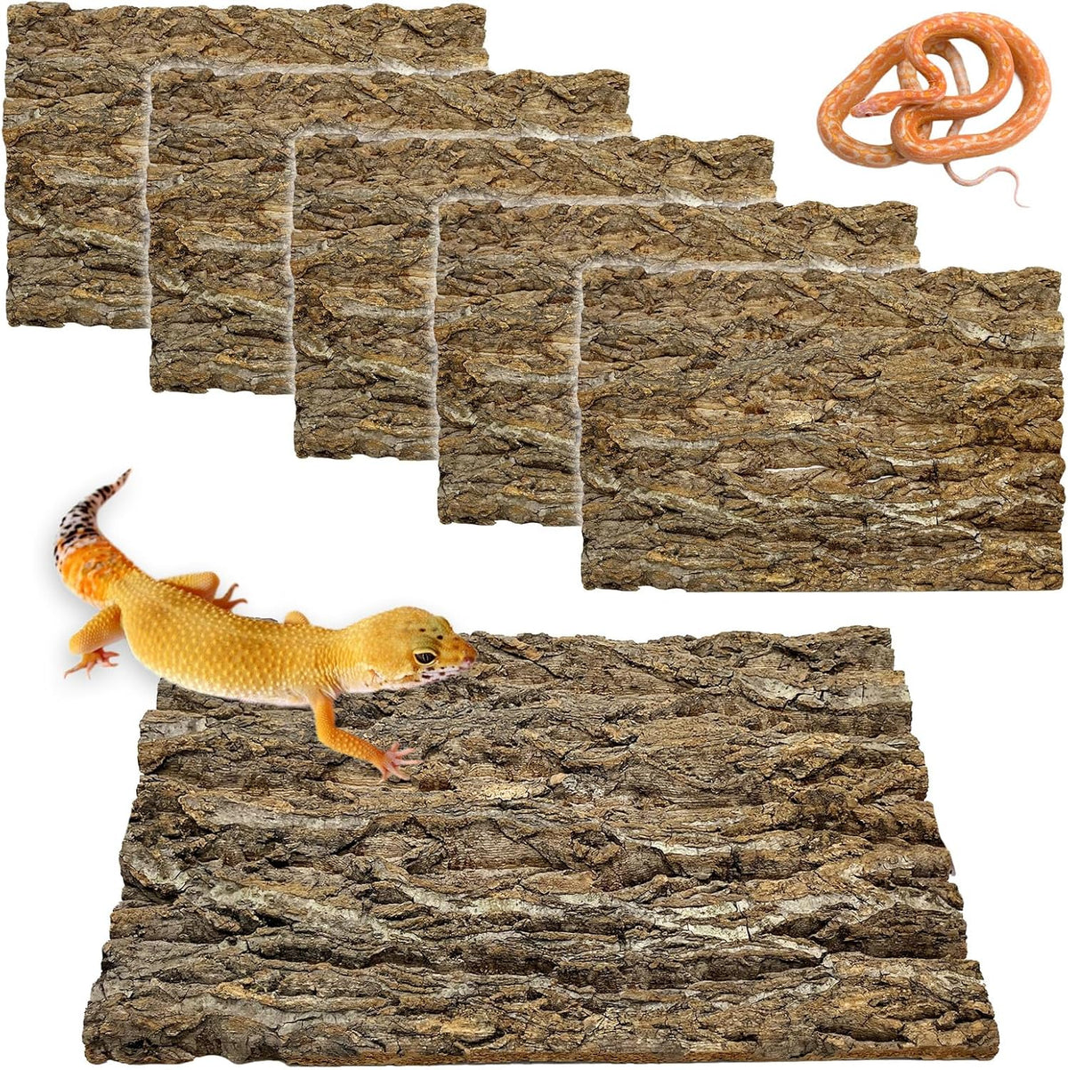 kathson 6Pcs Cork Tile Background Bark 11.8”Lx7.9”W Reptile Tank Background Terrarium Backdrop Wall