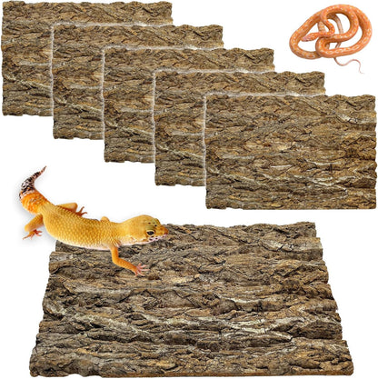kathson 6Pcs Cork Tile Background Bark 11.8”Lx7.9”W Reptile Tank Background Terrarium Backdrop Wall