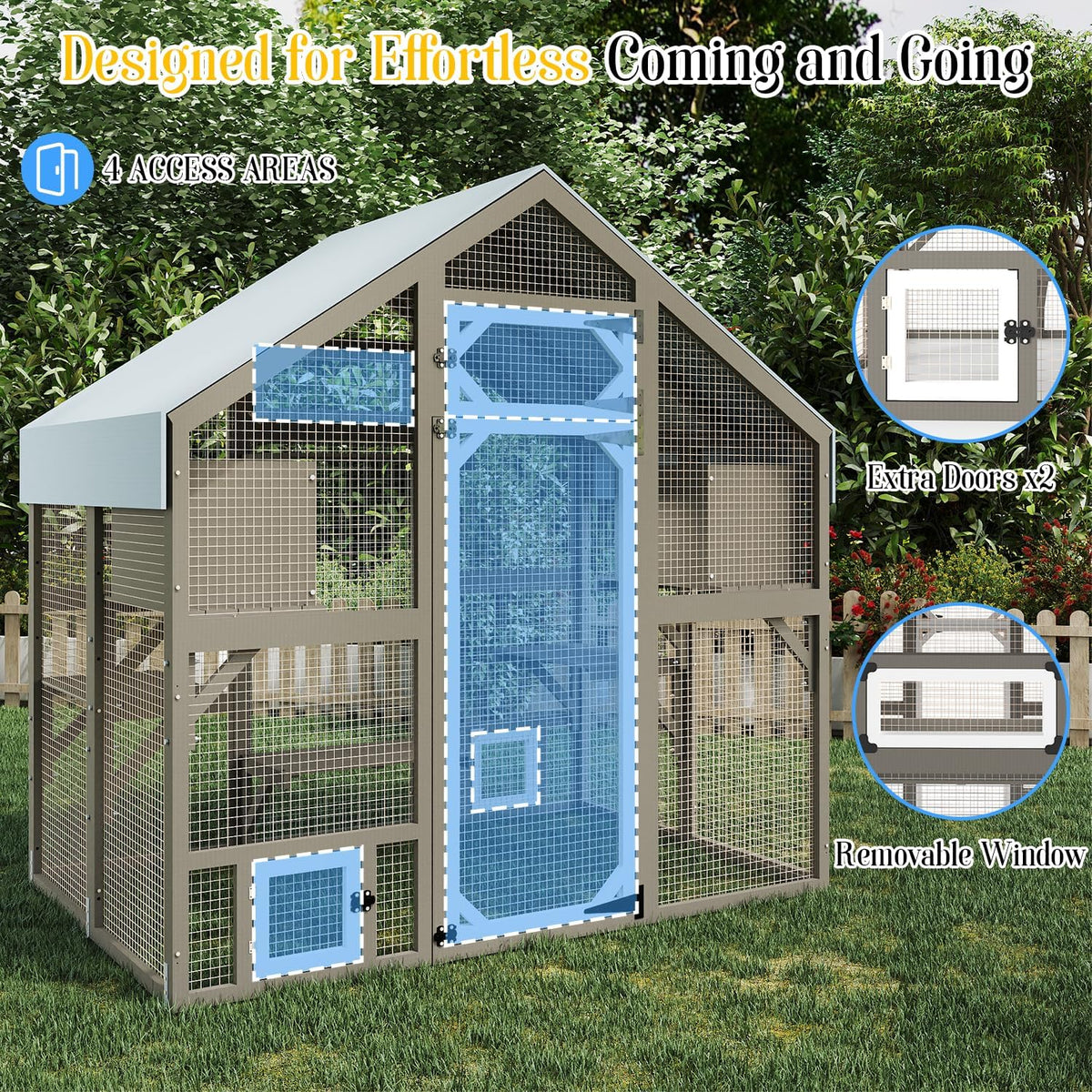 Cat Catio Outdoor Enclosure for Multiple Cats, Large Wooden Walk-in Cat House with Window
