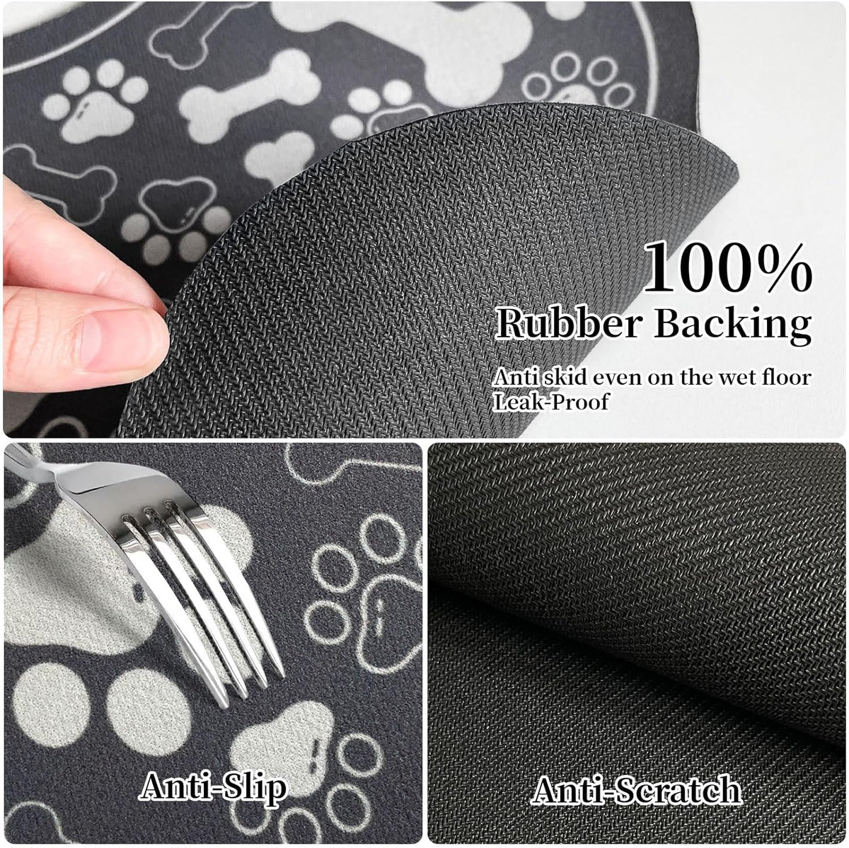 Dog & Cat Food Mat Bone Shaped Pet Feeding Mat Quick Absorb Water Bowl Placemat with Rubber Backing