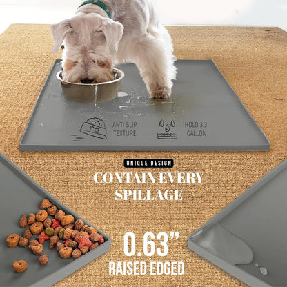AVERYDAY 18x10'' Silicone Dog Mat for Food and Water, 0.63'' Edge Dog Food Bowl Mats for Floor