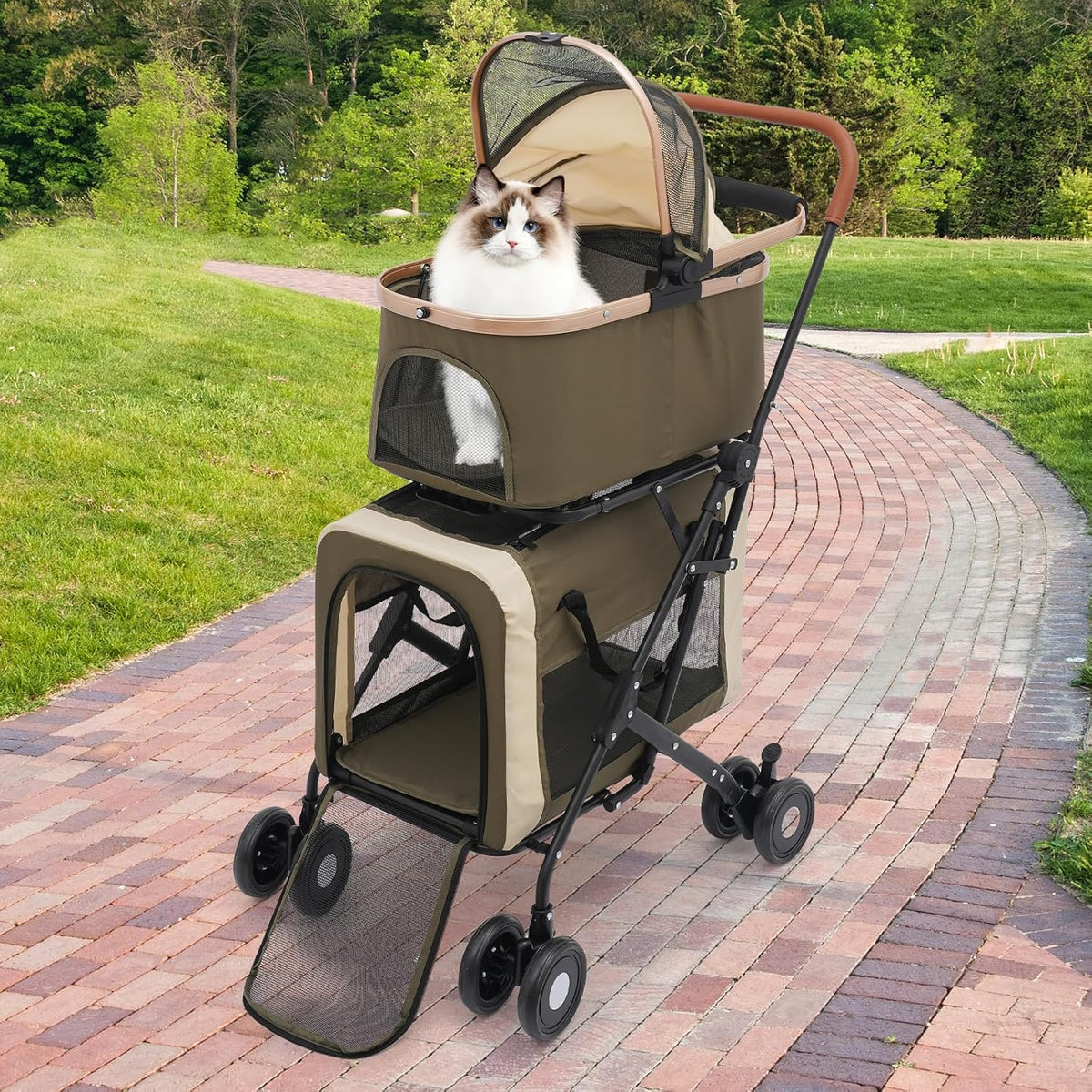 Double Pet Stroller with Detachable Carriers, Large Cat & Dog Stroller with 4 Wheels, Foldable Pet