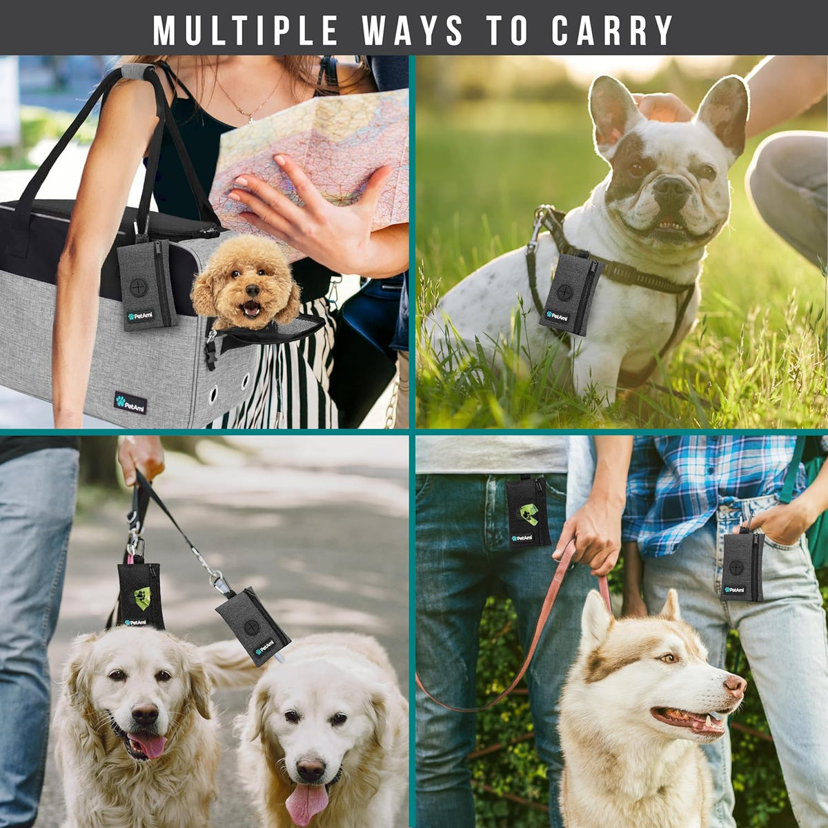 PetAmi Dog Poop Bag Holder for Leash, Dog Waste Bag Dispenser with Clip, Treat Pouch, Walking &