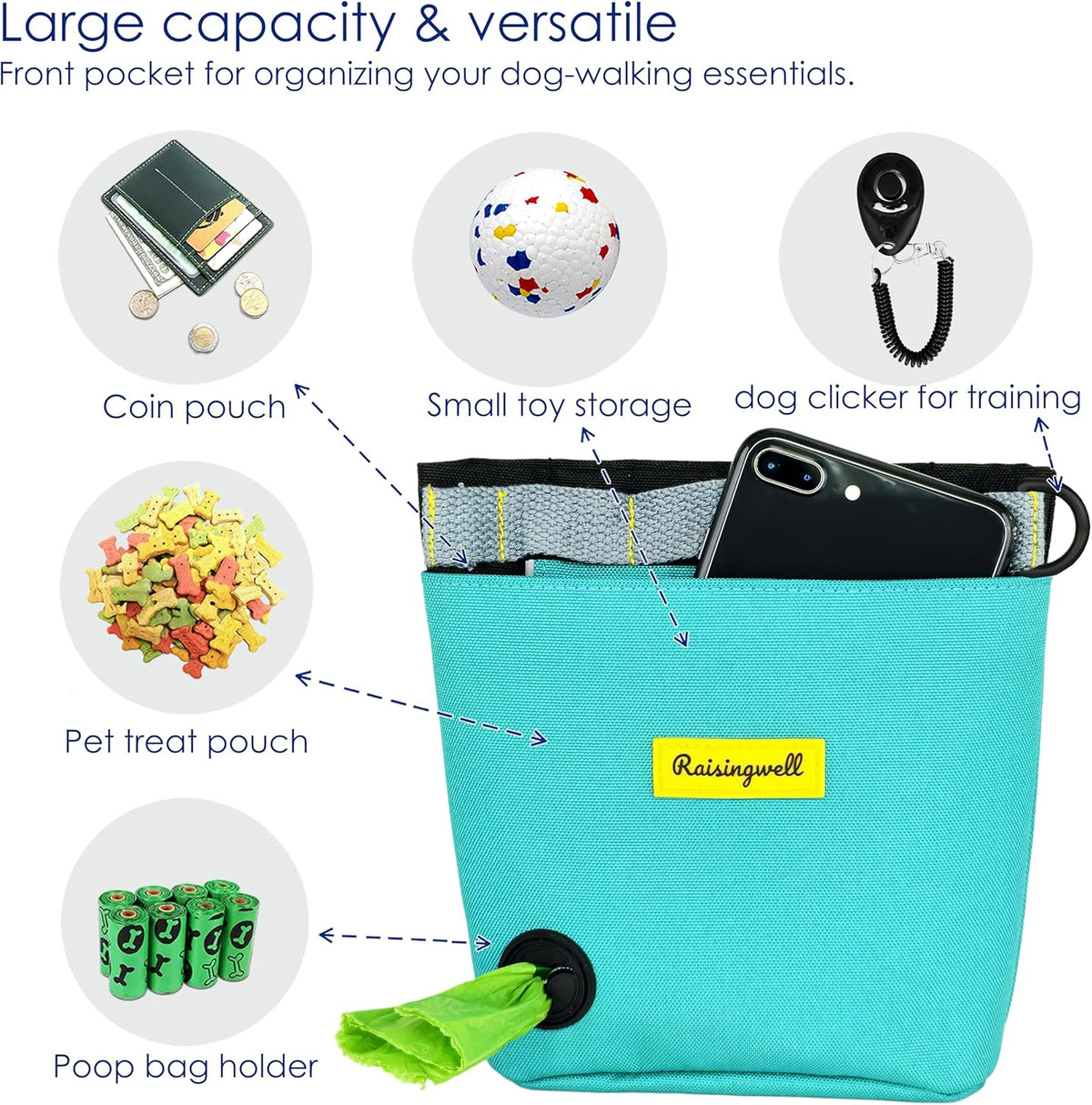 Dog Treat Pouch for Pet Walking and Training with Clicker 2 Cup Silicone Bag Small Fanny Pack