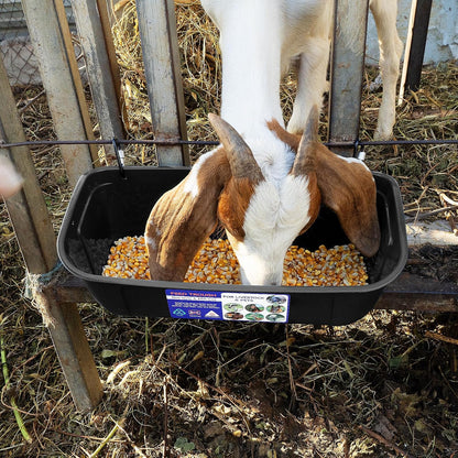 Goovilla Large Feed Trough, Hanging or Screw-in Fence Feeder with Clips, 2 Pack 9 Quart Goat Feeder