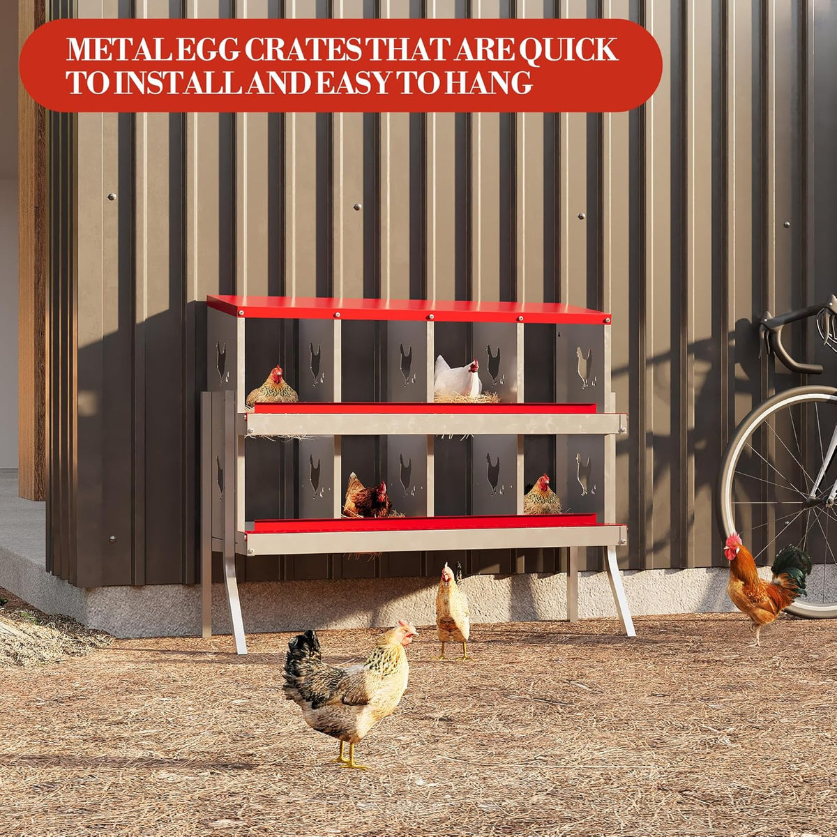 8 Hole Chicken Nesting Box with Roll Out Egg Tray, Rustproof & Ventilated Chicken Laying Boxes for