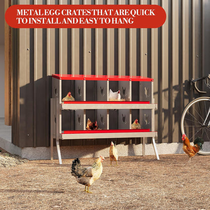 8 Hole Chicken Nesting Box with Roll Out Egg Tray, Rustproof & Ventilated Chicken Laying Boxes for