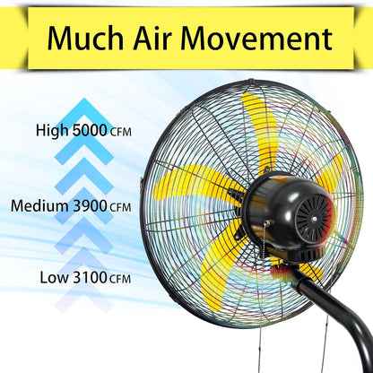 HiCFM 20" Oscillating Wall Mount Fan, 5000 CFM High Velocity Industrial Wall Mounted Heavy Duty