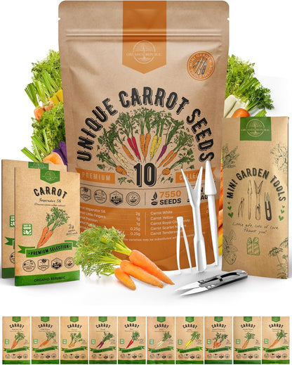 Organo Republic 10 Unique Carrot Seeds Variety Pack - 7,550+ Non-GMO Heirloom Carrot Seeds for