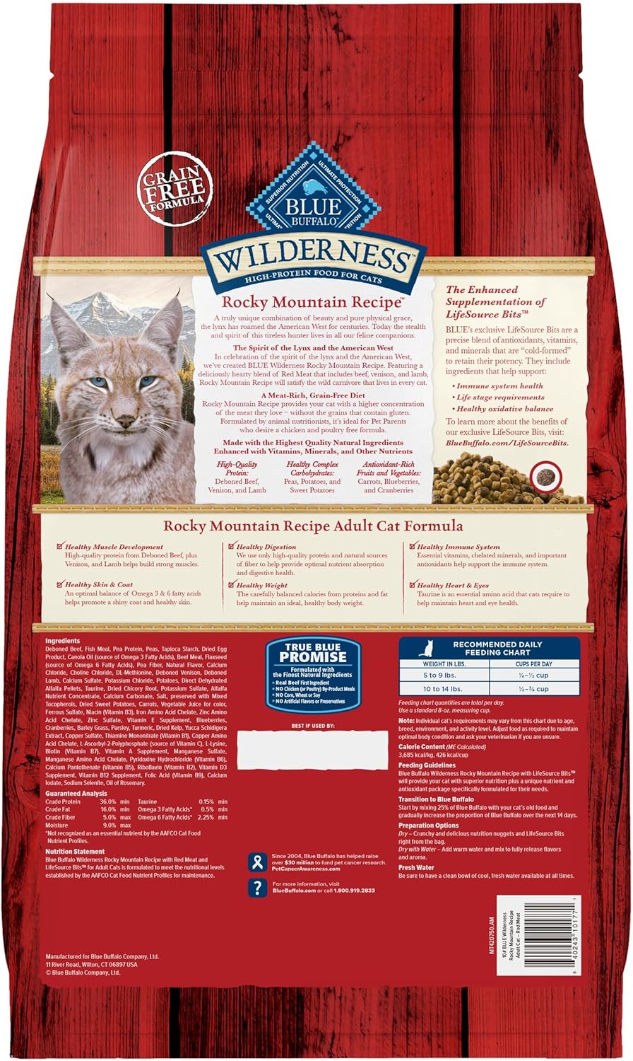 Blue Buffalo Wilderness Adult Dry Cat Food, Rocky Mountain Recipe, Chicken-Free & Grain-Free Recipe