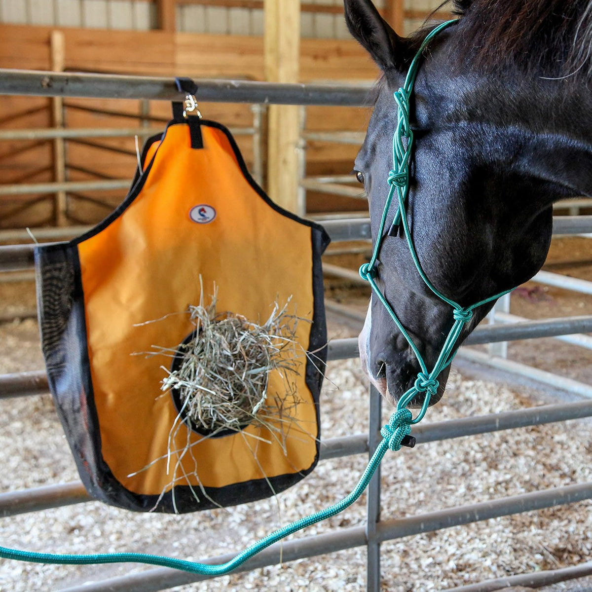 Majestic Ally 1200 D Hay Feeder Tote Bag for Horses, Sheep with Reflective Trim- Reduces Waste