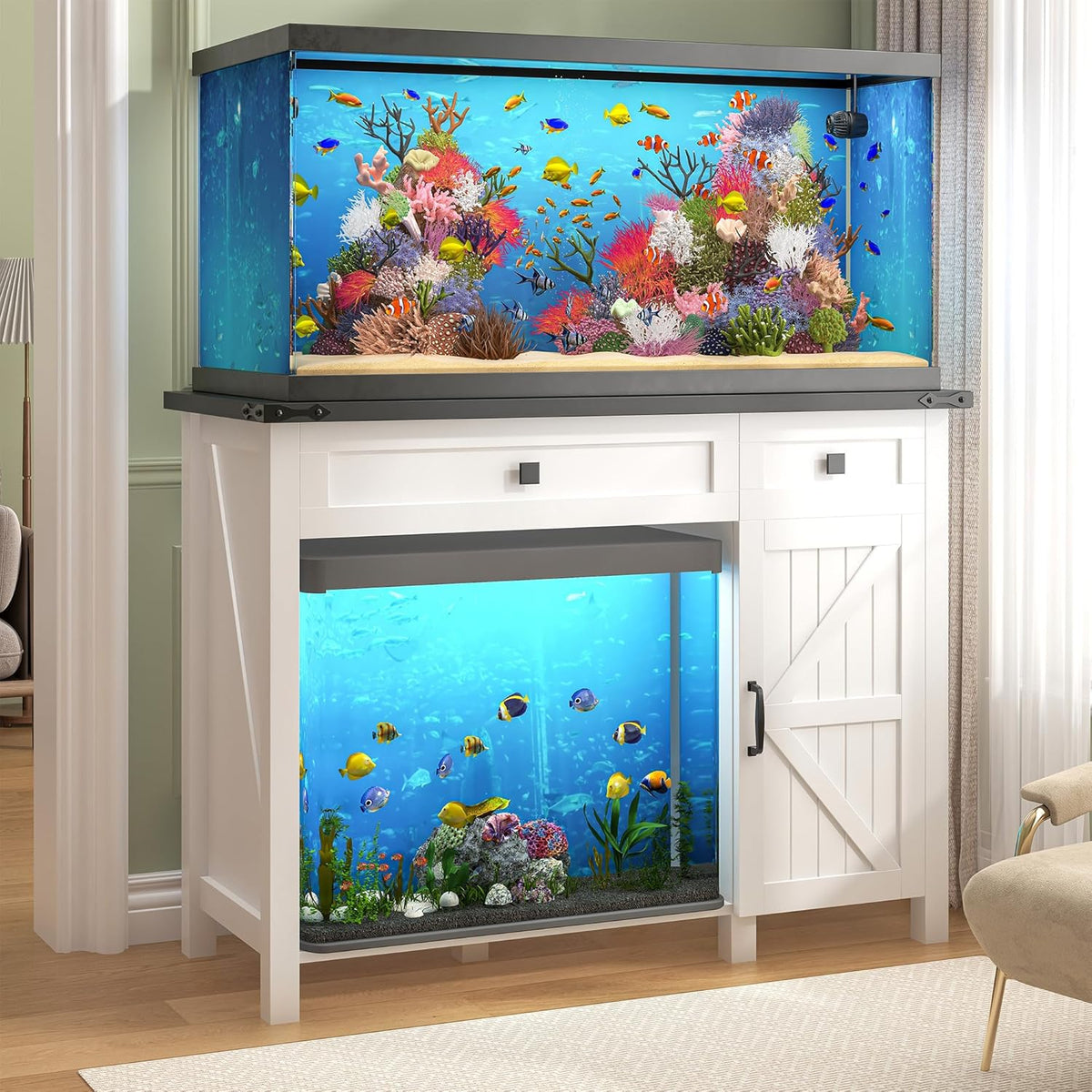 40 Gallon Aquarium Stand With Charging Station, Farmhouse Fish Tank Stand, Reptile Tank Stand