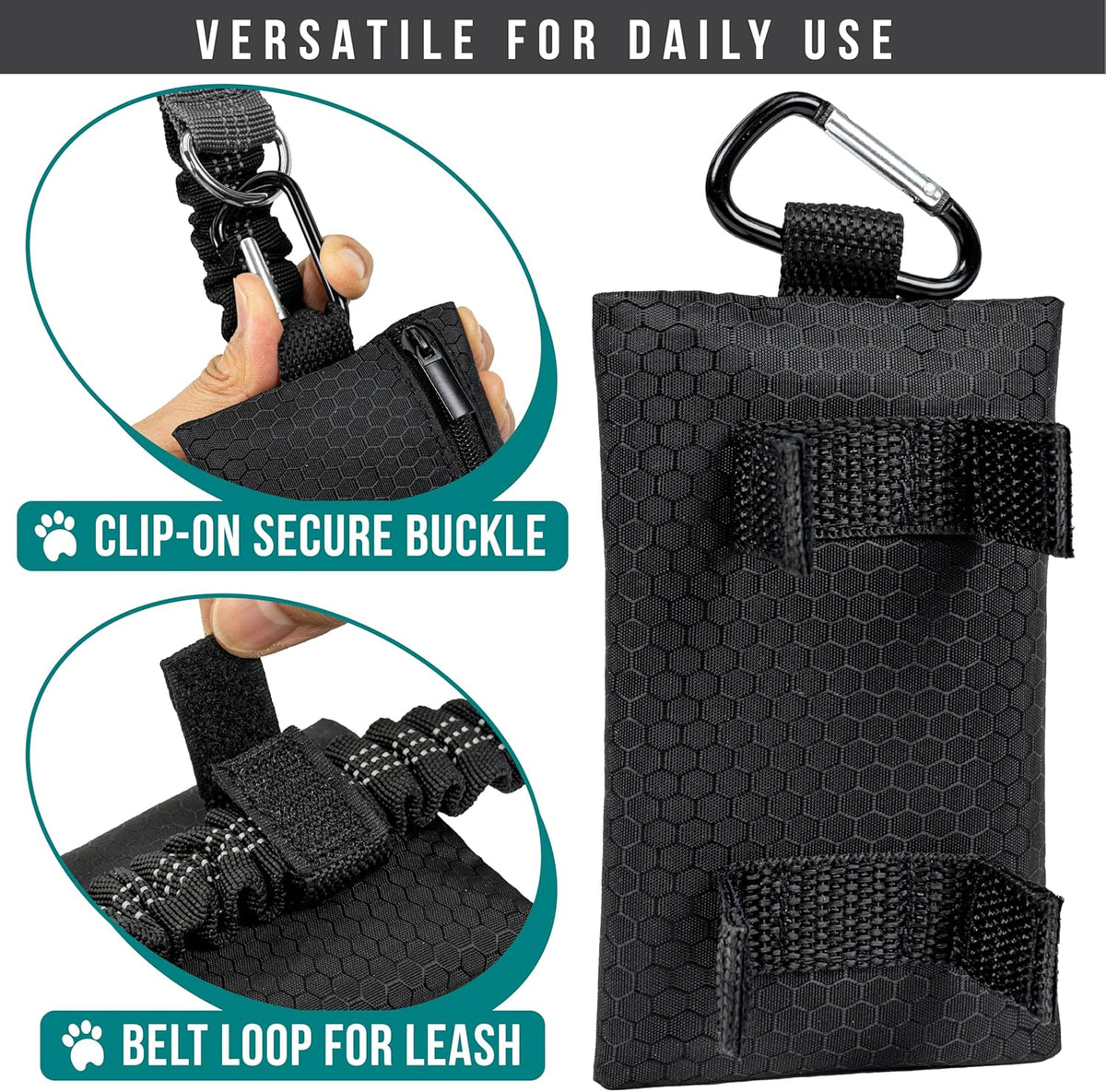 PetAmi Dog Poop Bag Holder for Leash, Dog Poop Bag Dispenser with Clip, Dog Waste Bag Holder for