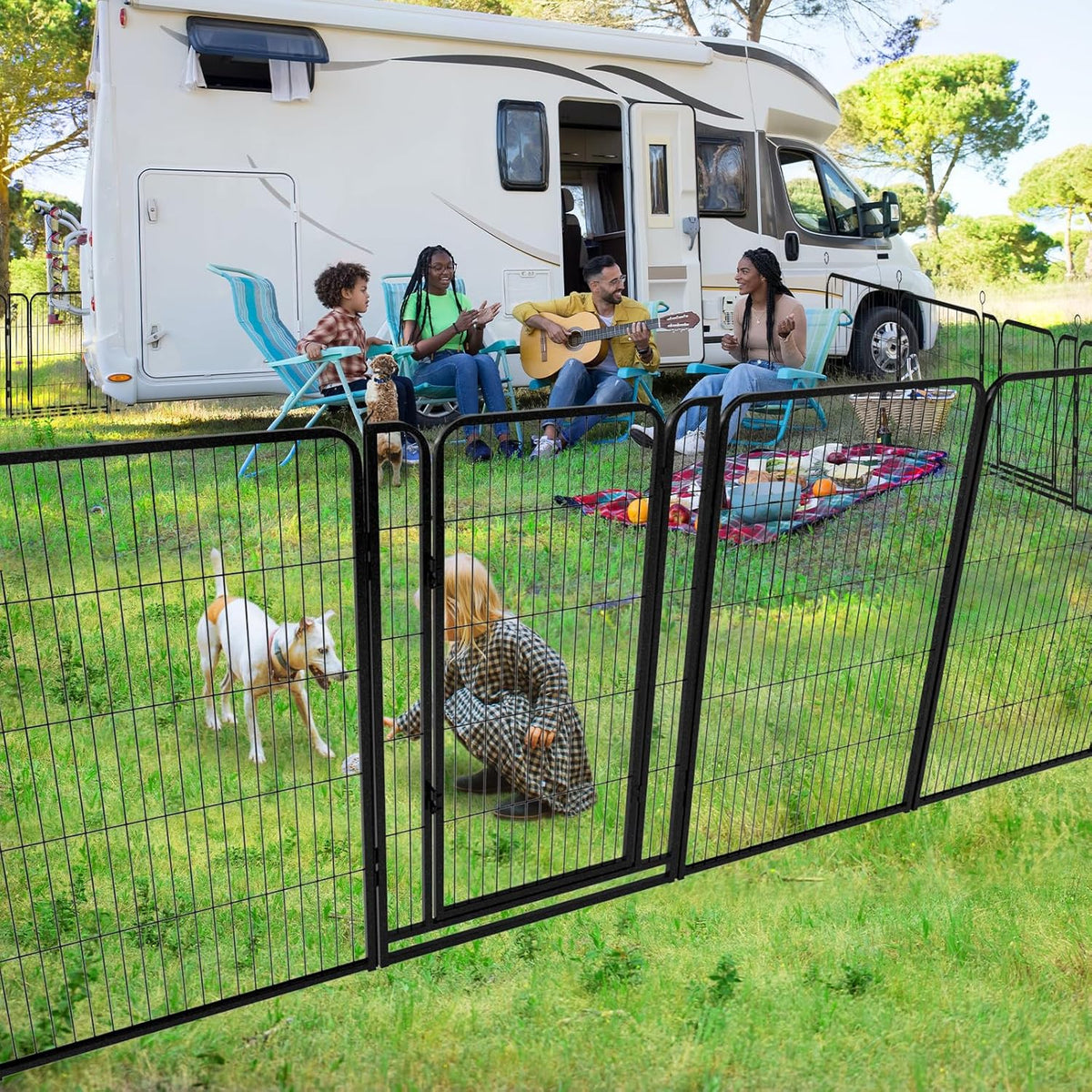 Dog Playpen Outdoor Extra Wide 8 Panels Heavy Duty Dog Fence 47" Height Anti-Rust with Doors