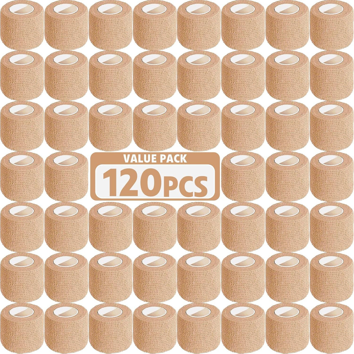 AZEN 120 Pack Self Adhesive Bandage Wrap, 2" X 5 Yards Elastic Cohesive Bandage Wrap, Skin Color