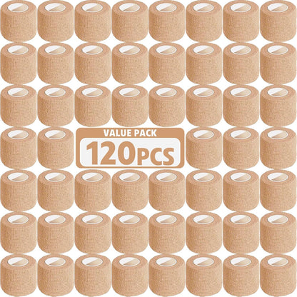 AZEN 120 Pack Self Adhesive Bandage Wrap, 2" X 5 Yards Elastic Cohesive Bandage Wrap, Skin Color