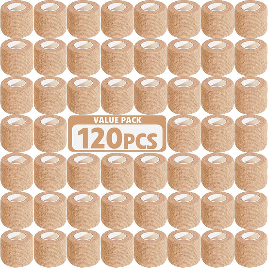 AZEN 120 Pack Self Adhesive Bandage Wrap, 2" X 5 Yards Elastic Cohesive Bandage Wrap, Skin Color