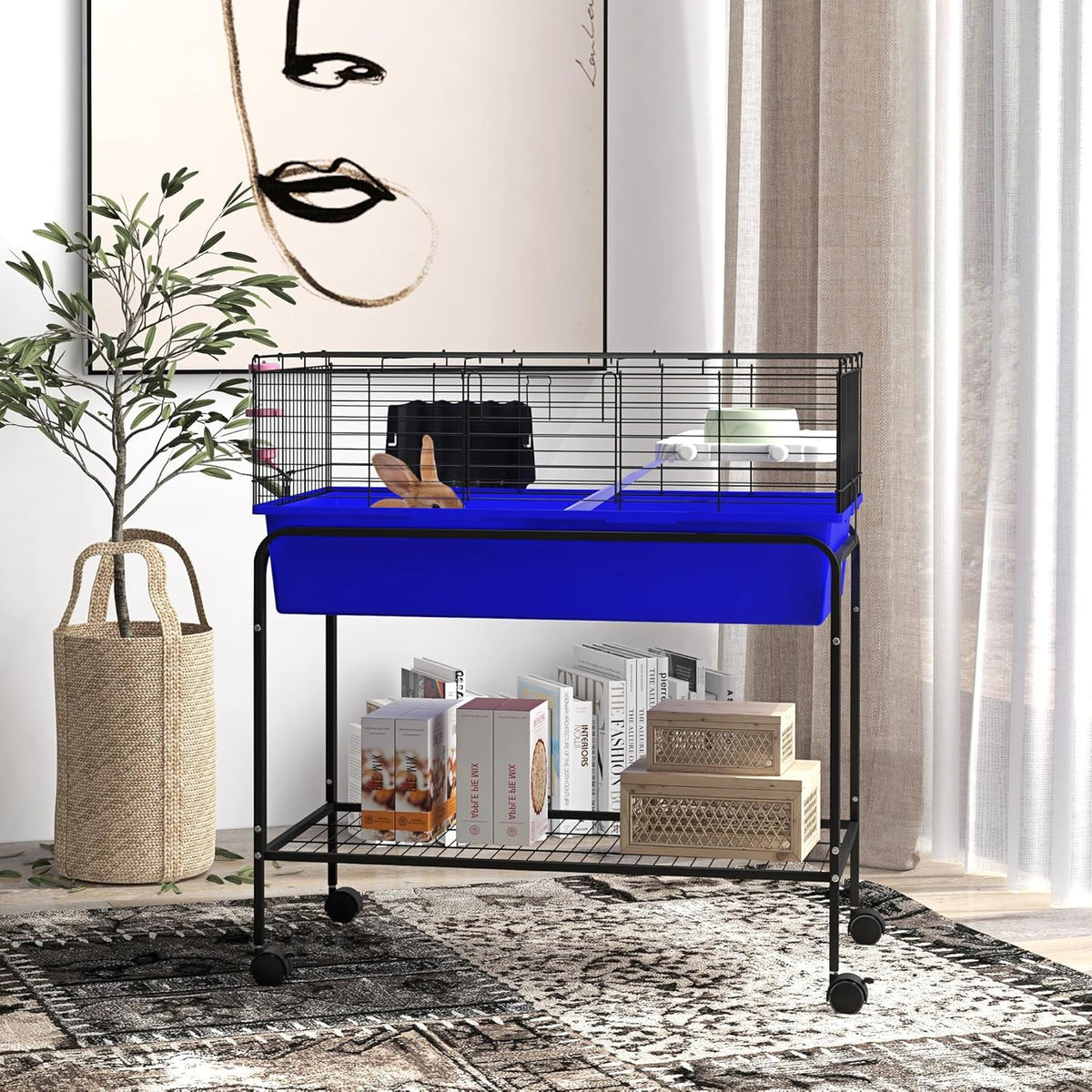 PawHut Two-Story Small Animal Cage Removable from Stand, Guinea Pig Cage with Shelf & Wheels, Pet
