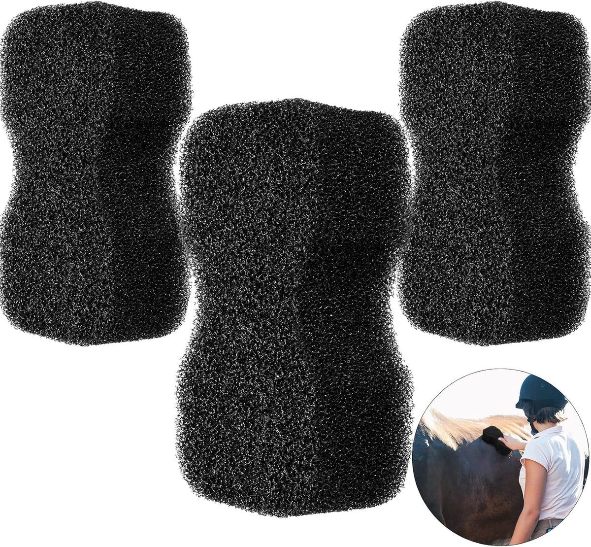 Eaasty 3 Pcs Horse Groomer Sponge Scrubber Massager Horse Grooming Brush Kit Supplies Large Soft