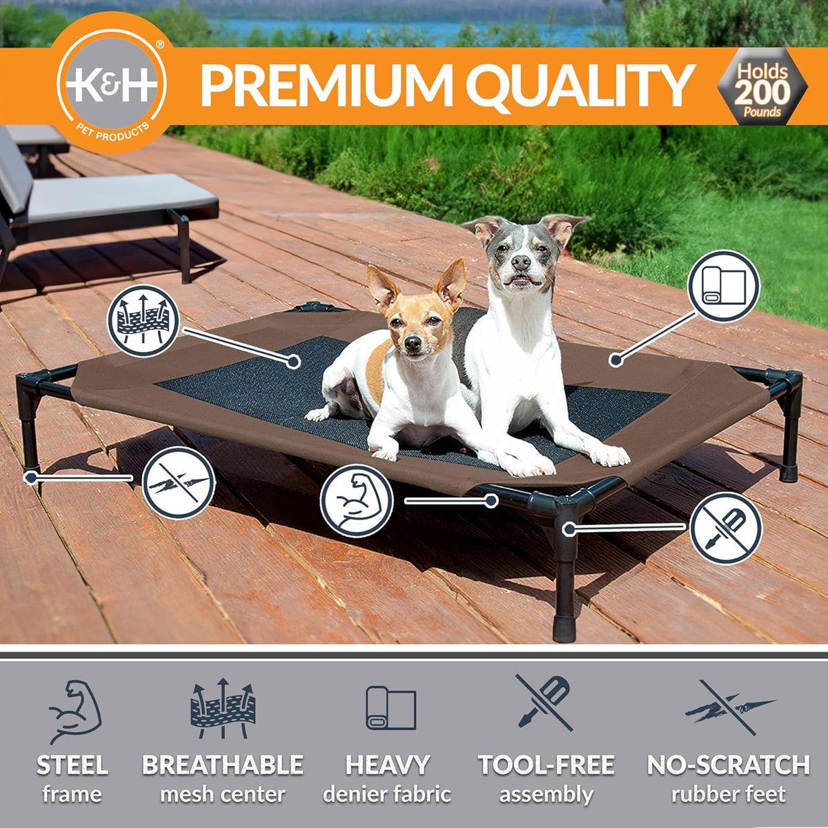 K&H Pet Products Outdoor Elevated Dog Cot, Breathable Cooling Elevated Cot Hammock Pet Bed for