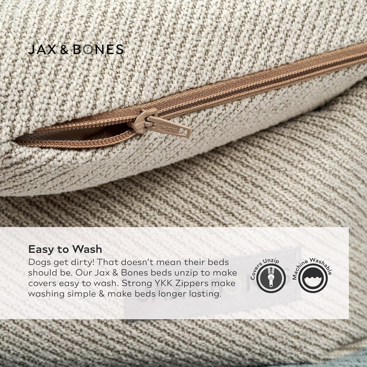 Jax & Bones Dog Napper - Luna Grey Machine Washable Bed for Dogs - Extra Heavy Duty Bolstered Sides