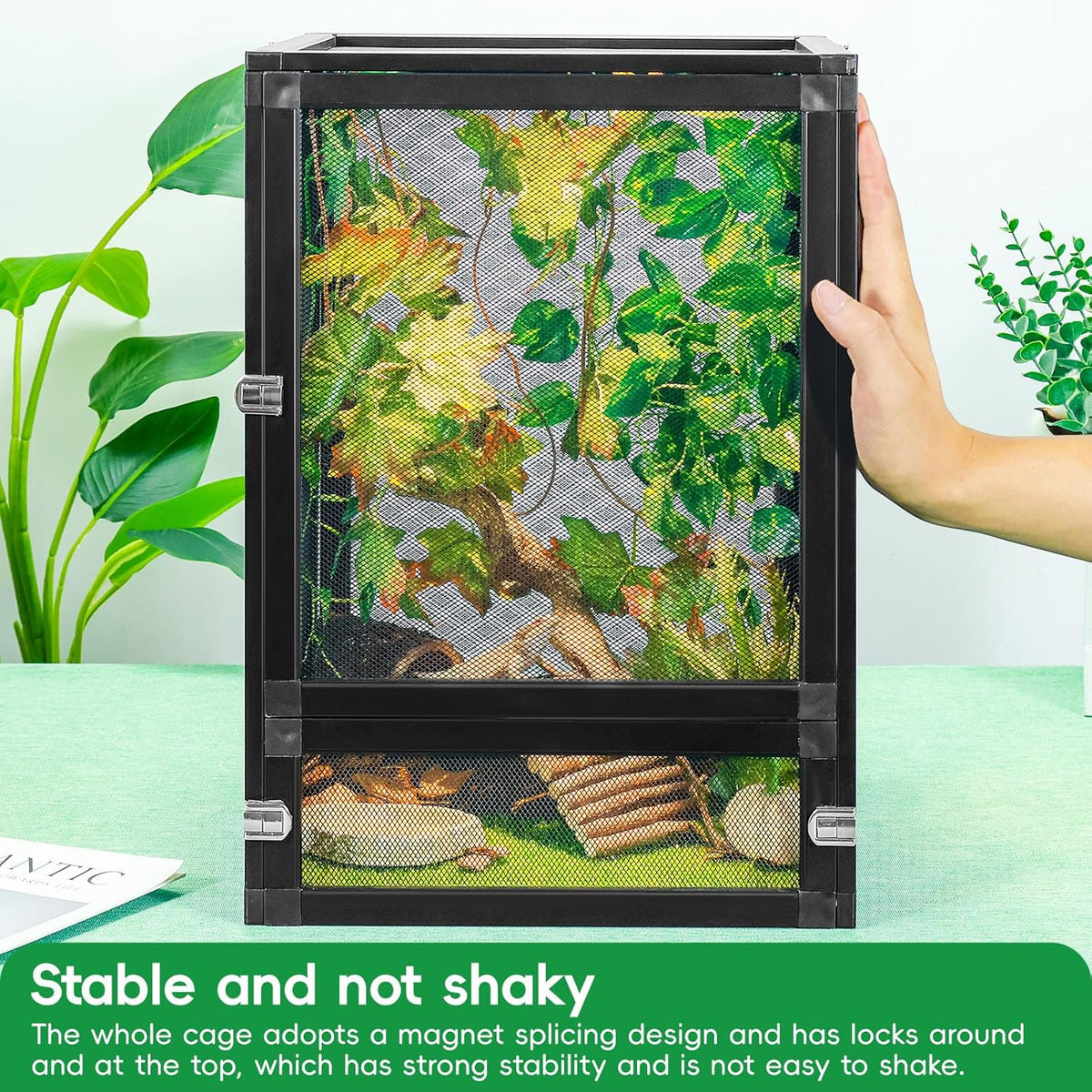 13 Gal Detachable and Foldable Reptile Butterfly Cage Terrarium, 360° Observation, Airflow